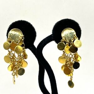 Vendome Chic Gold Disc Drop Dangle Earrings Screw Back Vintage
